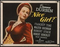 7a0490 NICE GIRL linen 1/2sh 1941 great head-to-waist image of Deanna Durbin in sexy red dress, rare!