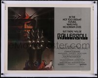 7a0493 ROLLERBALL linen 1/2sh 1975 James Caan in a future where war does not exist, Bob Peak art!