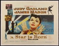 7a0496 STAR IS BORN linen 1/2sh 1954 great c/u art of Judy Garland, James Mason, George Cukor!