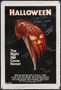 7a0635 HALLOWEEN signed linen 1sh 1978 director John Carpenter & SIX other people, Bob Gleason art!