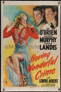 7a0637 HAVING WONDERFUL CRIME linen 1sh 1944 sexy Carole Landis, Pat O'Brien, George Murphy!