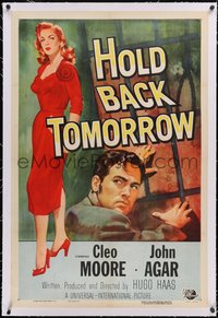 7a0644 HOLD BACK TOMORROW linen 1sh 1955 art of full-length sexy bad girl Cleo Moore & John Agar!