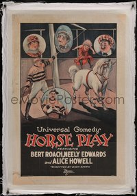 7a0649 HORSE PLAY linen 1sh 1924 Bert Roach, Neely Edwards & Alice Howell equine comedy, ultra rare!