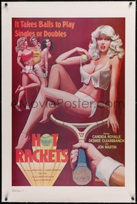 7a0650 HOT RACKETS linen 1sh 1979 art of sexy half-naked woman on tennis racket, singles or doubles!