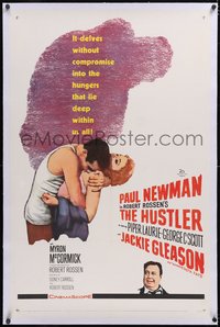 7a0654 HUSTLER linen 1sh 1961 Paul Newman & Jackie Gleason + sexy Piper Laurie, gambling classic!