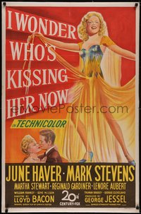 7a0658 I WONDER WHO'S KISSING HER NOW linen 1sh 1947 full-length stone litho of sexiest June Haver!