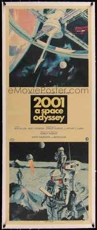 7a0441 2001: A SPACE ODYSSEY linen insert 1968 Kubrick, space wheel & astronauts art by McCall!