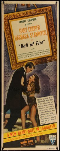 7a0211 BALL OF FIRE insert 1941 great image of Gary Cooper & sexy Barbara Stanwyck, Howard Hawks, rare!