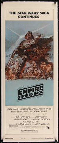 7a0445 EMPIRE STRIKES BACK linen style B insert 1980 George Lucas classic, light blue art by Jung!