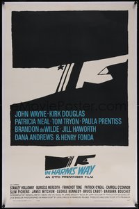7a0660 IN HARM'S WAY linen 1sh 1965 Otto Preminger, classic Saul Bass pointing hand artwork!