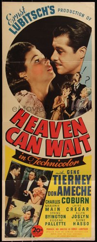 7a0213 HEAVEN CAN WAIT insert 1943 romantic c/u of Gene Tierney & Ameche, directed by Ernst Lubitsch