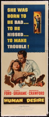 7a0448 HUMAN DESIRE linen insert 1954 Gloria Grahame born to be bad, kissed & make trouble, Fritz Lang