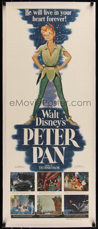 7a0451 PETER PAN linen insert 1953 Walt Disney cartoon fantasy classic, great full-length art!