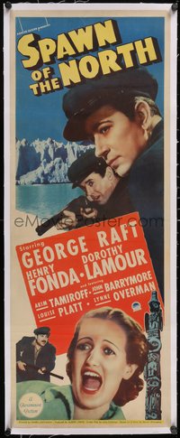 7a0457 SPAWN OF THE NORTH linen insert 1938 George Raft, Dorothy Lamour & Henry Fonda, ultra rare!