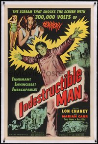 7a0661 INDESTRUCTIBLE MAN linen 1sh 1956 Lon Chaney Jr. as inhuman, invincible, inescapable monster!