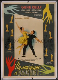 7a0247 AMERICAN IN PARIS linen Italian 1p 1952 Gene Kelly & Leslie Caron, different & ultra rare!