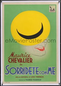 7a0318 WITH A SMILE linen Italian 1sh 1941 cool art of Maurice Chevalier wearing skimmer, ultra rare!