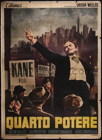 7a0251 CITIZEN KANE linen Italian 2p R1966 different art of Orson Welles campaigning for gov, rare!