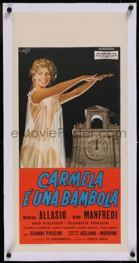 7a0319 CARMELA E UNA BAMBOLA linen Italian locandina 1959 Arnaldo Puztu sleepwalking art, ultra rare!