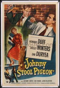 7a0670 JOHNNY STOOL PIGEON linen 1sh 1949 Howard Duff, sexy Shelley Winters, Duryea, William Castle!