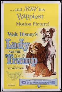 7a0679 LADY & THE TRAMP linen 1sh 1955 Walt Disney romantic canine dog classic cartoon, great art!