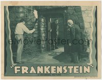 7a0058 FRANKENSTEIN LC R1938 Colin Clive & Edward Van Sloan stare at monster Boris Karloff, rare!