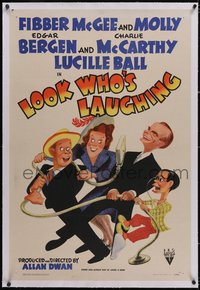 7a0690 LOOK WHO'S LAUGHING linen 1sh 1941 Hirschfeld art of Fibber McGee & Molly, Bergen & McCarthy!
