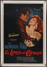 7a0697 LOVES OF CARMEN linen 1sh 1948 romantic close up art of sexiest Rita Hayworth & Glenn Ford!