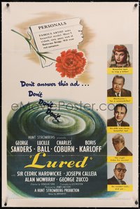 7a0699 LURED linen 1sh 1947 artist seeks beautiful model, Lucille Ball, Boris Karloff, murder!
