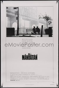 7a0705 MANHATTAN linen style B 1sh 1979 classic image of Woody Allen & Diane Keaton by bridge!