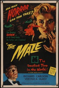 7a0181 MAZE 2-D 1sh 1953 William Cameron Menzies, cool art, how much horror can you take!