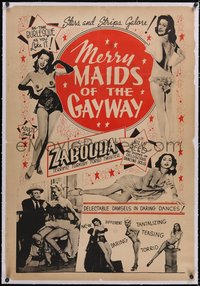 7a0710 MERRY MAIDS OF THE GAY WAY linen 1sh 1954 half-naked burlesque dancers, Stars & Strips galore!