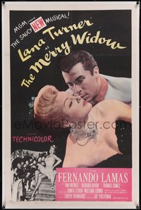 7a0711 MERRY WIDOW linen 1sh 1952 great romantic close up of sexy Lana Turner & Fernando Lamas!