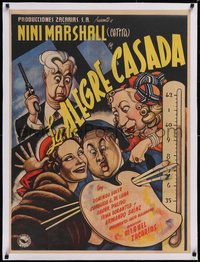 7a0405 LA ALEGRE CASADA linen Mexican poster 1951 wonderful Ernesto Garcia Cabral art of top stars!