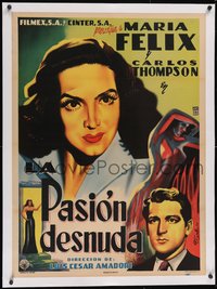 7a0406 LA PASION DESNUDA linen Mexican poster 1953 Francisco Diaz Moffitt art of pretty Maria Felix!