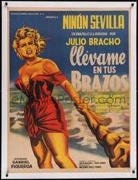 7a0408 LLEVAME EN TUS BRAZOS linen Mexican poster 1954 art of arm reaching out to sexy Ninon Sevilla!