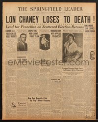 7a0099 LON CHANEY SR 17x21 newspaper August 26, 1930 printed immediately after he passed away!