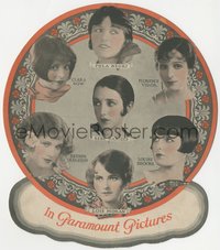 7a0013 PARAMOUNT die-cut 8x9 fan-like promo card 1920s Louise Brooks, Clara Bow, Negri & more, rare!