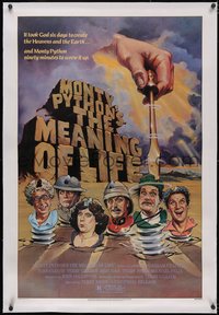 7a0714 MONTY PYTHON'S THE MEANING OF LIFE linen 1sh 1983 Garland art of the screwy Monty Python cast!