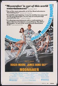 7a0715 MOONRAKER linen 1sh 1979 Goozee art of Moore as James Bond, sexy Lois Chiles & Richard Kiel!