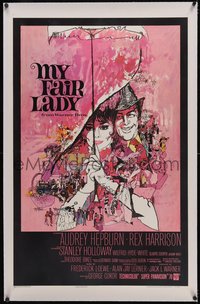 7a0721 MY FAIR LADY linen 1sh 1964 classic art of Audrey Hepburn & Rex Harrison by Bob Peak!