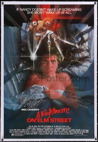 7a0728 NIGHTMARE ON ELM STREET signed linen 1sh 1984 by BOTH Heather Langenkamp AND Robert Englund!