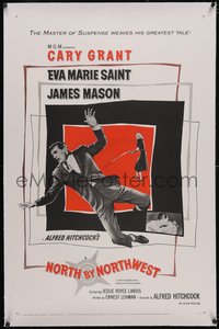 7a0731 NORTH BY NORTHWEST linen 1sh 1959 Alfred Hitchcock classic with Cary Grant & Eva Marie Saint!