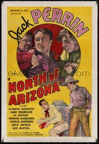 7a0732 NORTH OF ARIZONA linen 1sh 1935 cool art of cowboy Jack Perrin pointing gun at bad guy, rare!