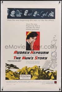 7a0734 NUN'S STORY linen 1sh 1959 missionary Audrey Hepburn was not like the others, Peter Finch