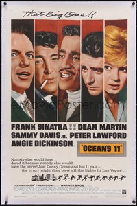 7a0735 OCEAN'S 11 linen 1sh 1960 Sinatra, Martin, Davis Jr., Dickinson, Lawford, Rat Pack!