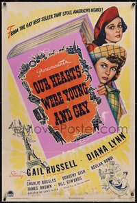 7a0745 OUR HEARTS WERE YOUNG & GAY linen 1sh 1944 Gail Russell, Diana Lynn, art of Eiffel Tower!