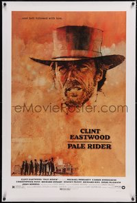 7a0747 PALE RIDER linen 1sh 1985 close-up artwork of cowboy Clint Eastwood by C. Michael Dudash!