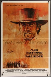 7a0043 PALE RIDER signed 1sh 1985 by Clint Eastwood, iconic cowboy art by David Grove!