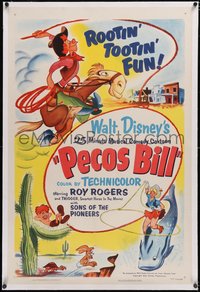 7a0749 PECOS BILL linen 1sh 1954 Walt Disney's musical comedy cowboy cartoon starring Roy Rogers!